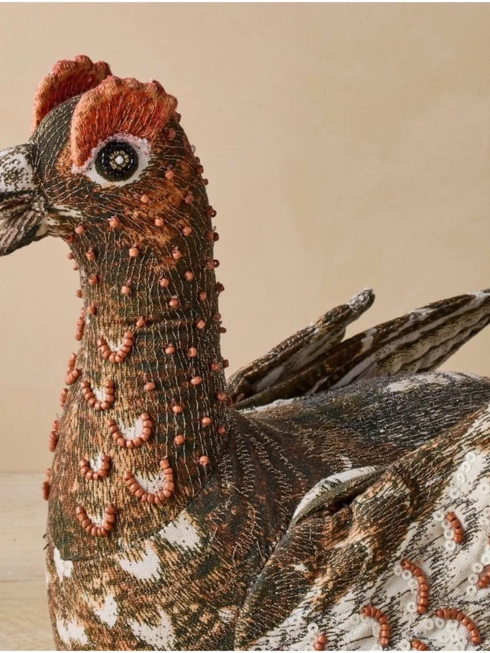 John Derian Beaded Brown and Green Decorative Grouse Accent 16in